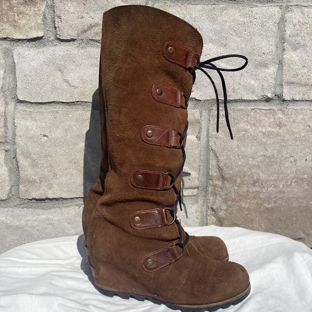 SOREL Joan of Arctic Wedge  Suede & Leather Lace Up Knee High Size 7 - Picture 7 of 13